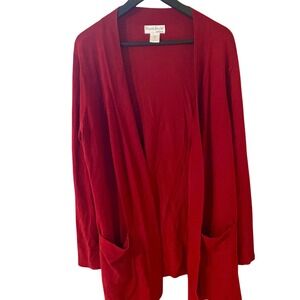 North Style Women's Red‎ Cardigan Sweater Open Front Long Sleeve Pockets Size M